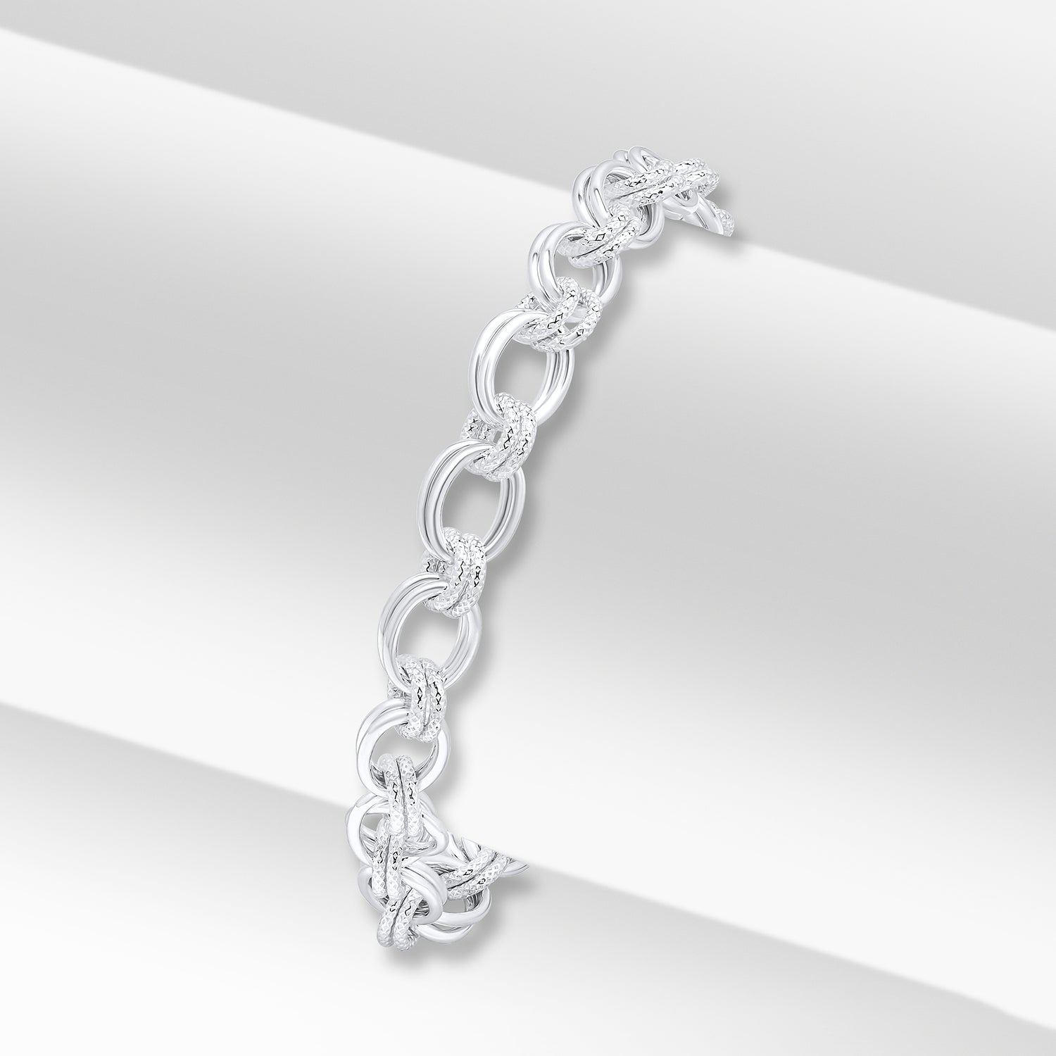 Sterling Silver Handmade Solid 7.5mm Oval Double Loop Bracelet
