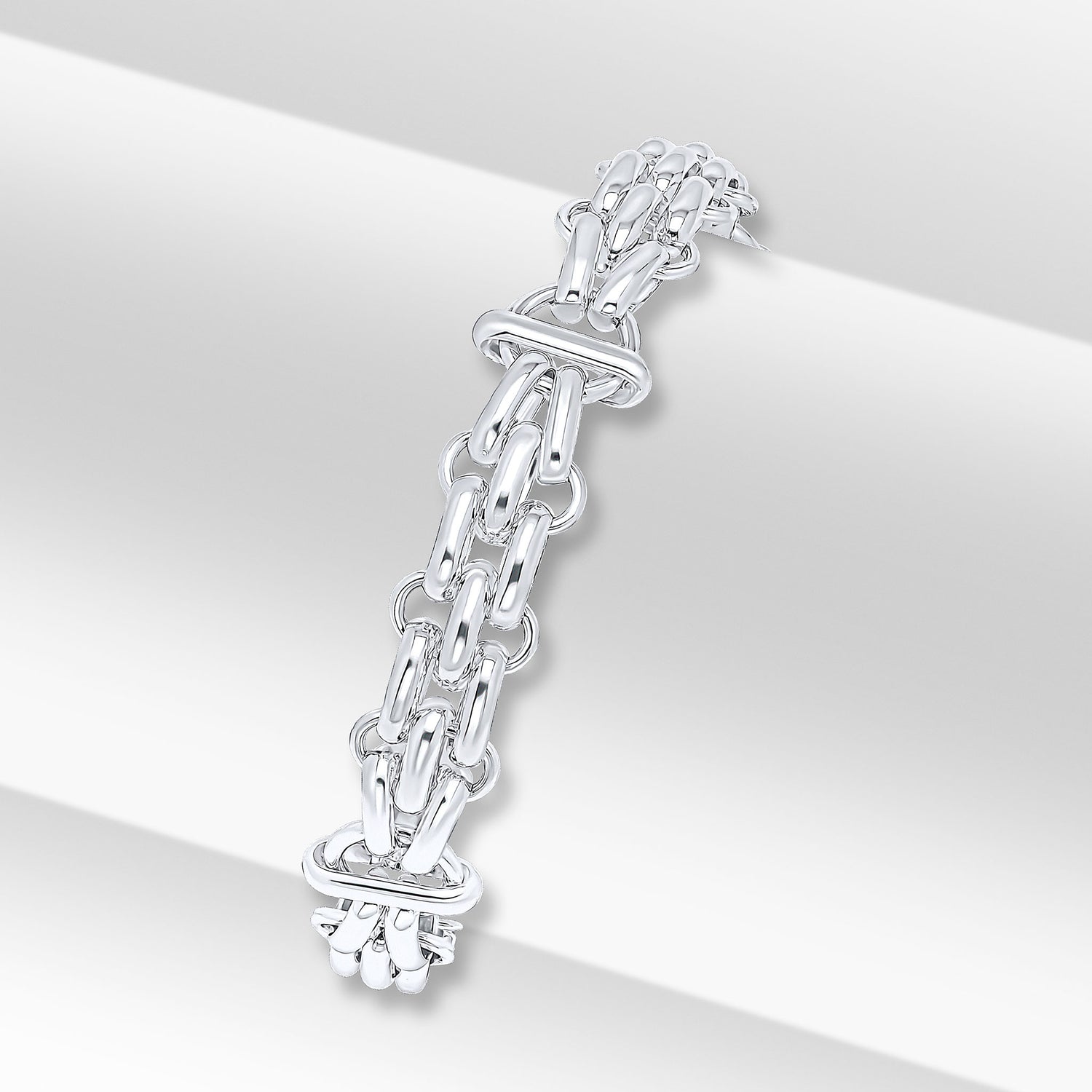 Sterling Silver Handmade 9.1mm Three Brick Style Bracelet