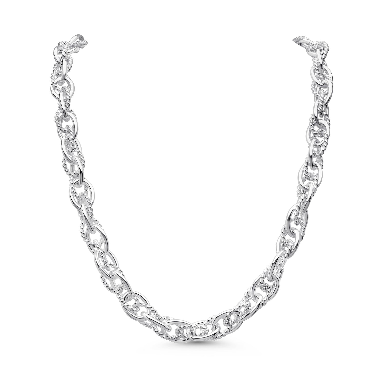Sterling Silver Handmade Solid 9mm Fancy Rope Link Necklace