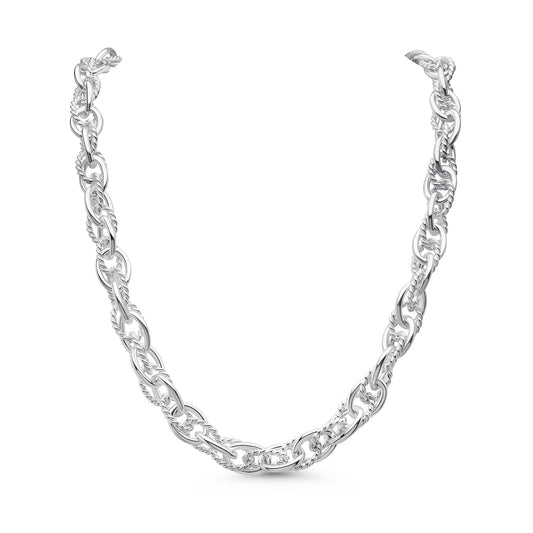 Sterling Silver Handmade Solid 9mm Fancy Rope Link Necklace