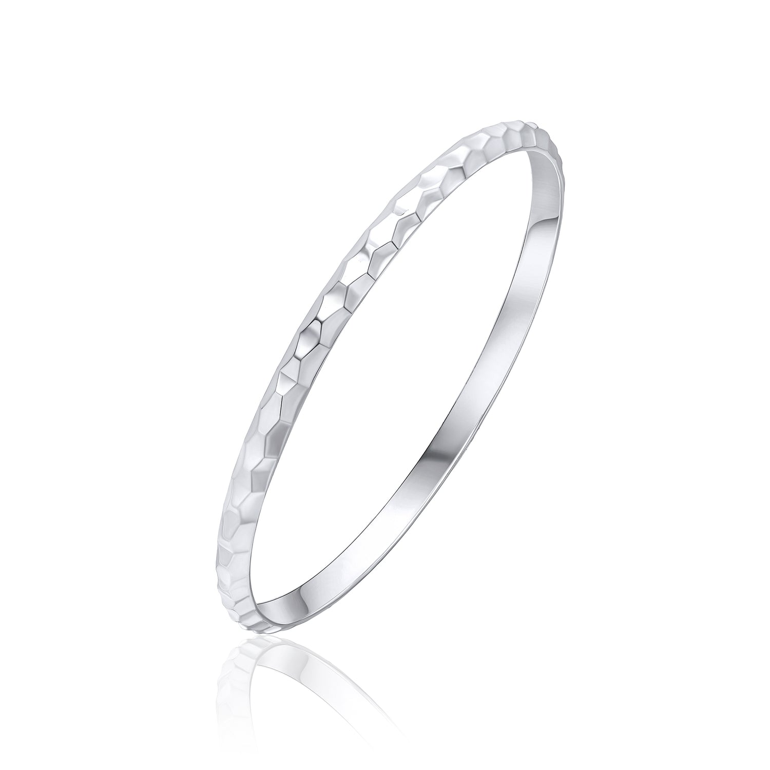 Sterling Silver Solid 5mm Honeycomb Pattern D Shaped Bangle