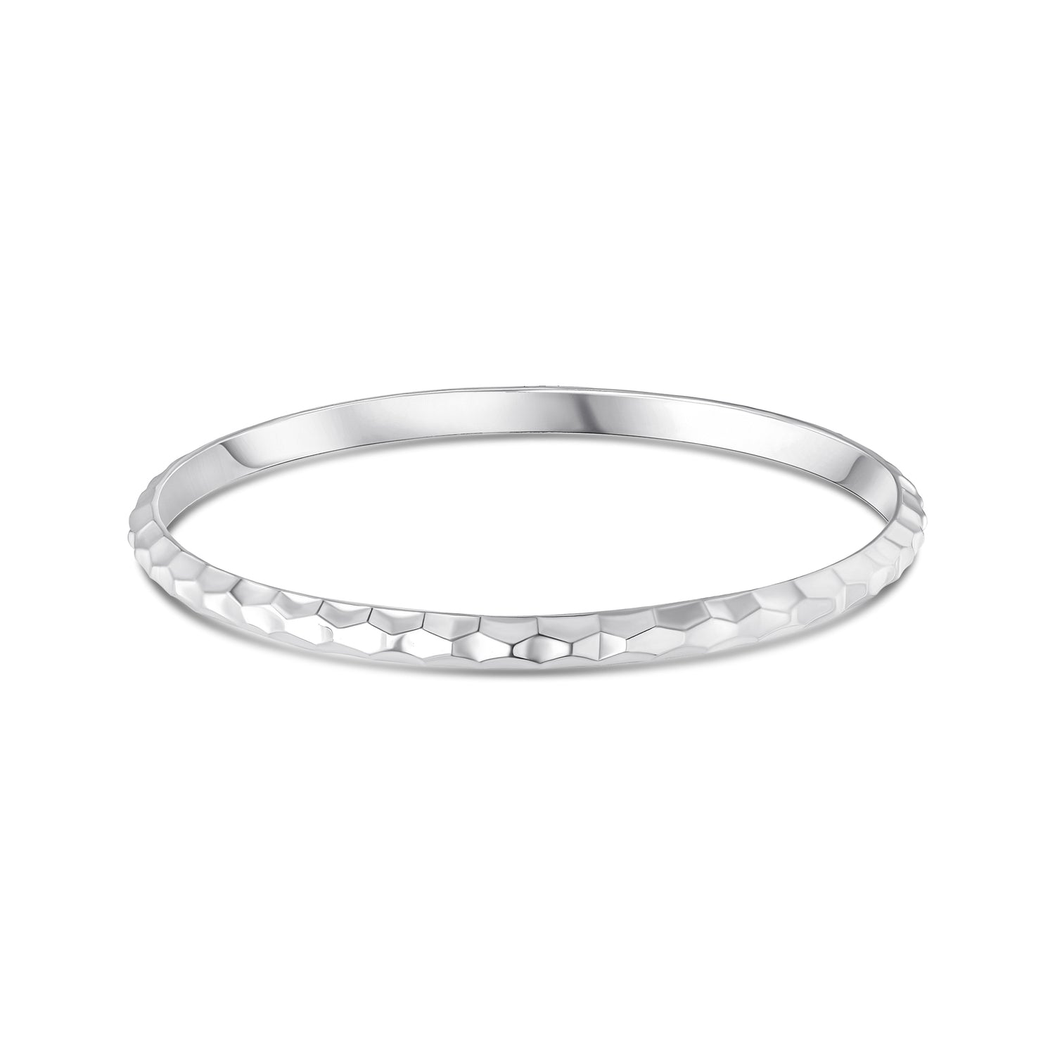 Sterling Silver Solid 5mm Honeycomb Pattern D Shaped Bangle