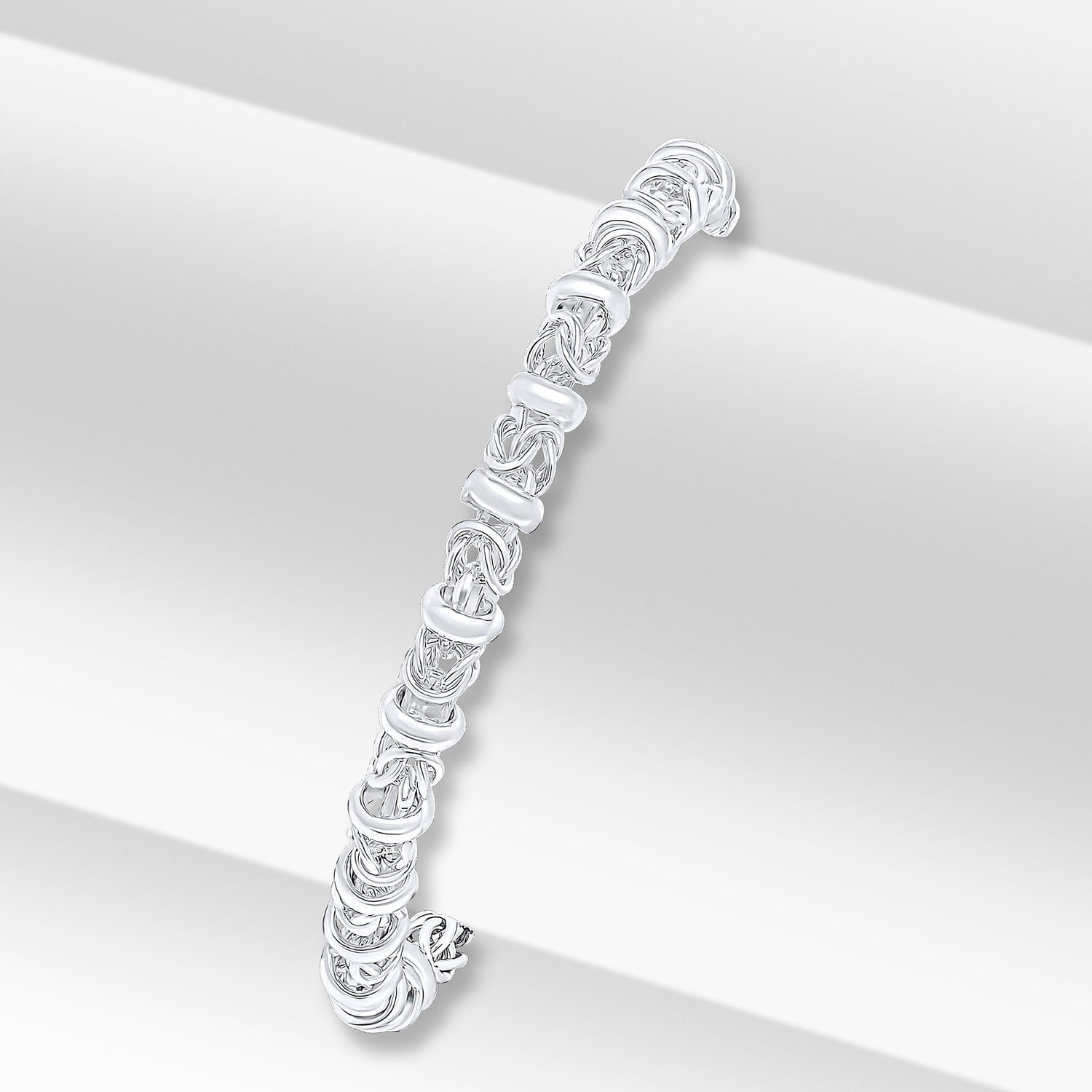 Sterling Silver Handmade Solid 5mm Byzantine Bracelet with Accent Rings