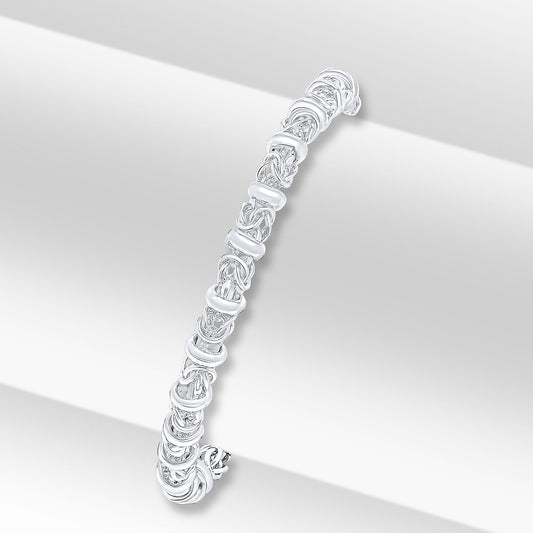 Sterling Silver Handmade Solid 5mm Byzantine Bracelet with Accent Rings