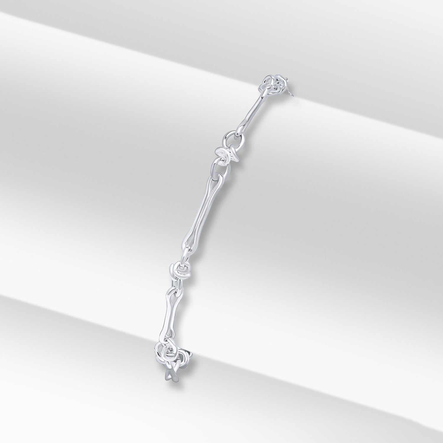 Sterling Silver Handmade Solid 6.5mm Oval Knot Link Bracelet