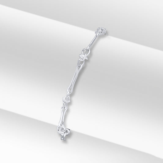 Sterling Silver Handmade Solid 6.5mm Oval Knot Link Bracelet