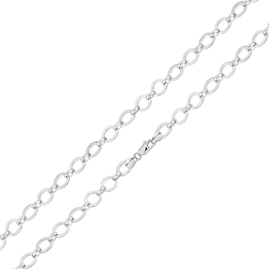Sterling Silver Handmade Solid 7mm Flat Oval Link Necklace