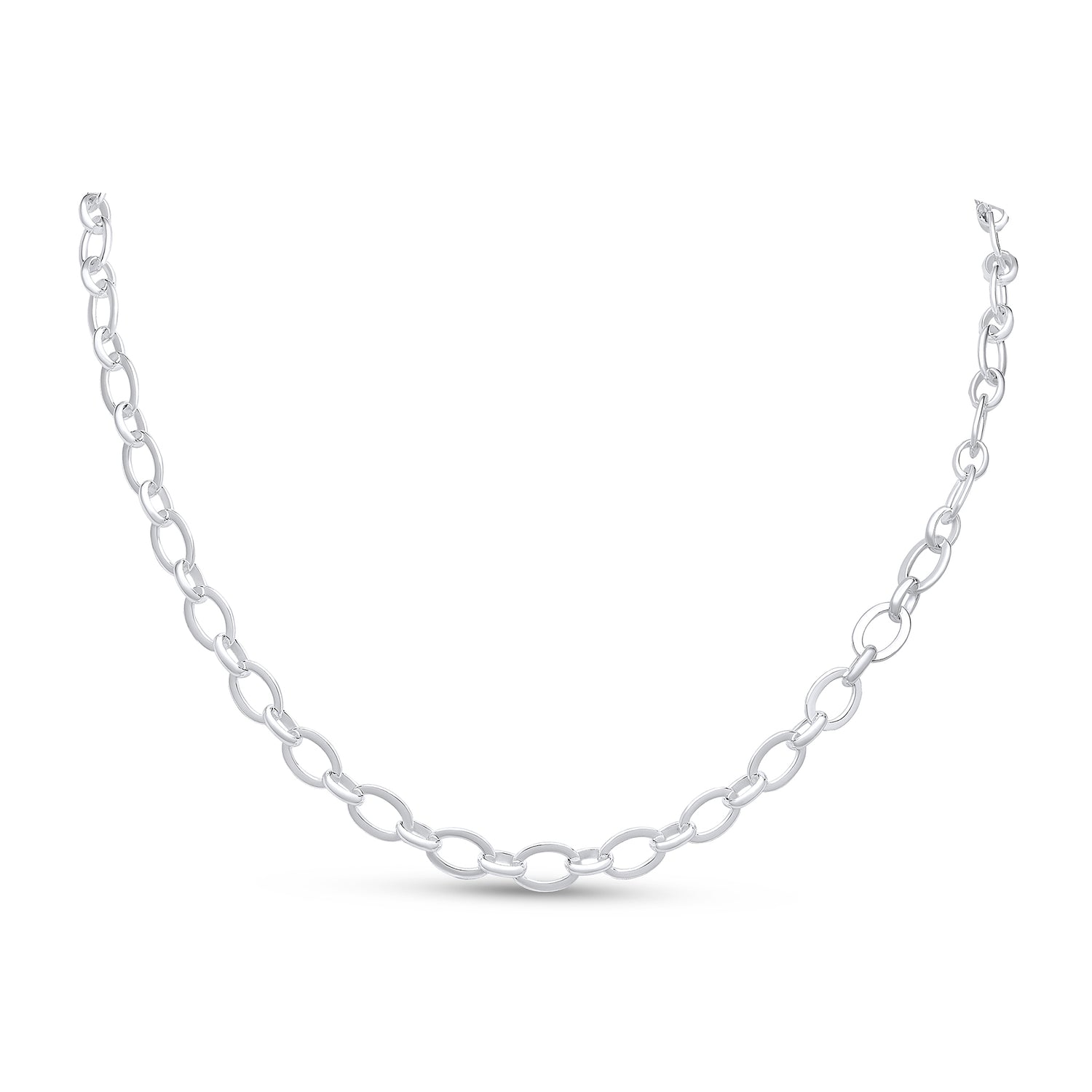 Sterling Silver Handmade Solid 7mm Flat Oval Link Necklace