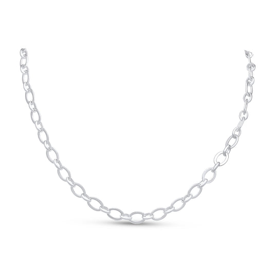Sterling Silver Handmade Solid 7mm Flat Oval Link Necklace