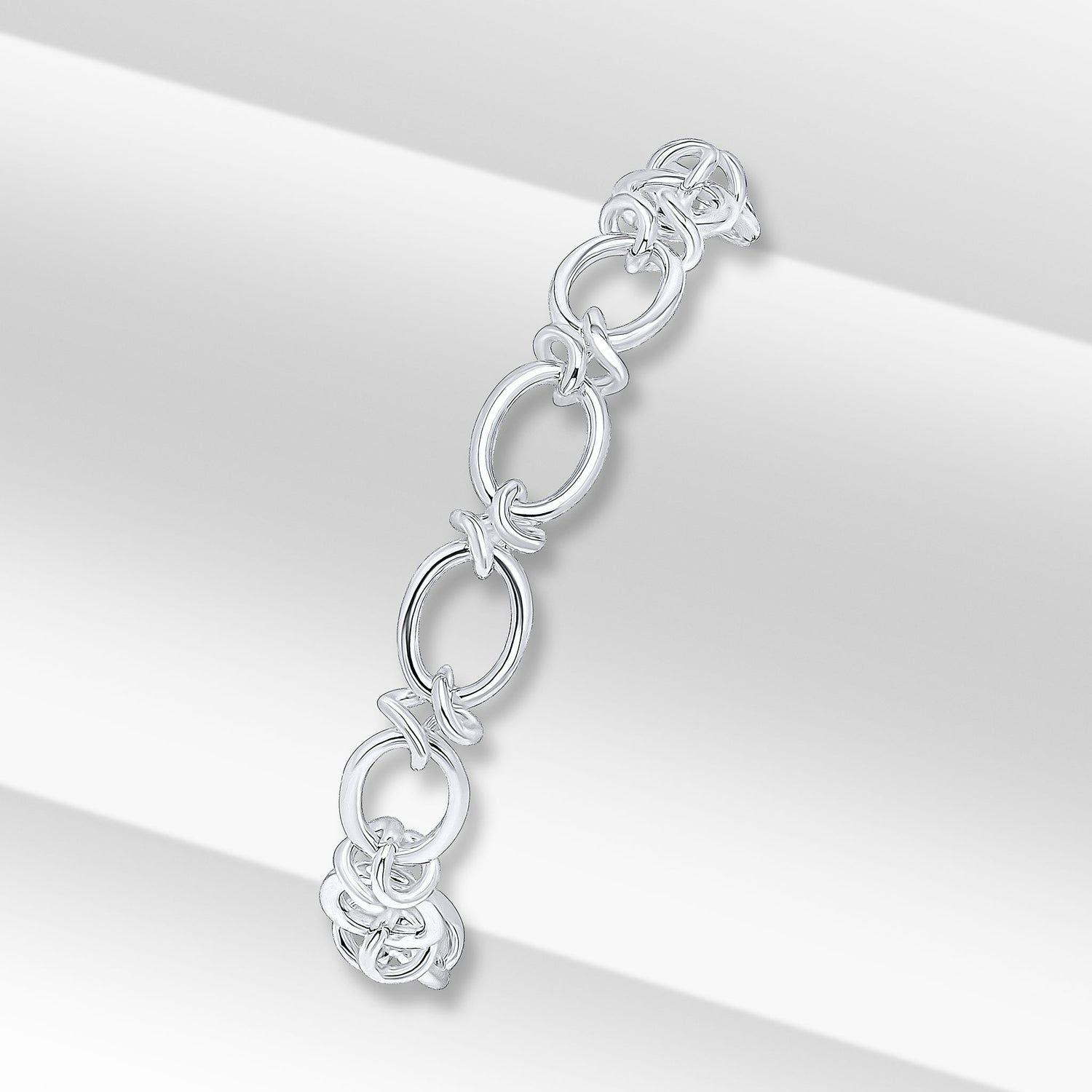 Sterling Silver Handmade Solid 8mm Oval Knot Bracelet