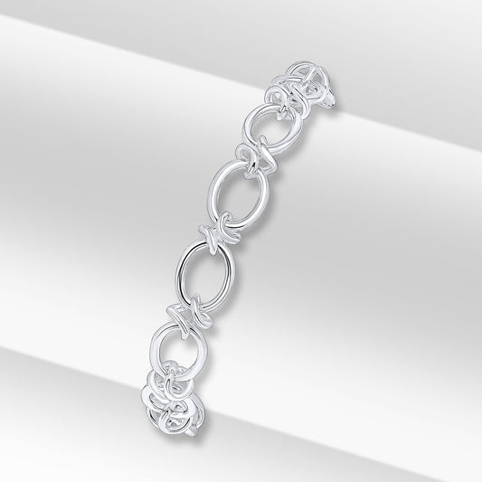 Sterling Silver Handmade Solid 8mm Oval Knot Bracelet