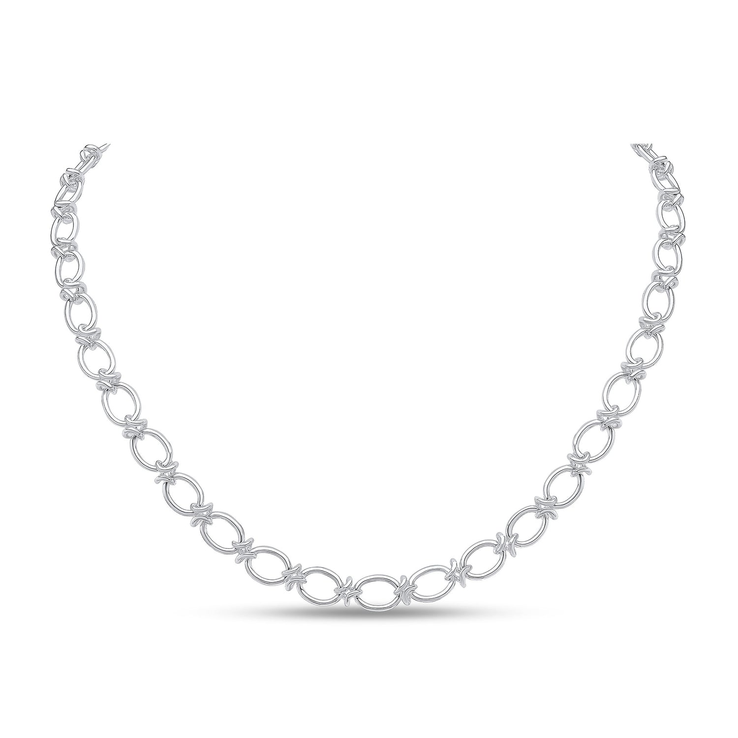 Sterling Silver Handmade Solid 8mm Oval Knot Necklace