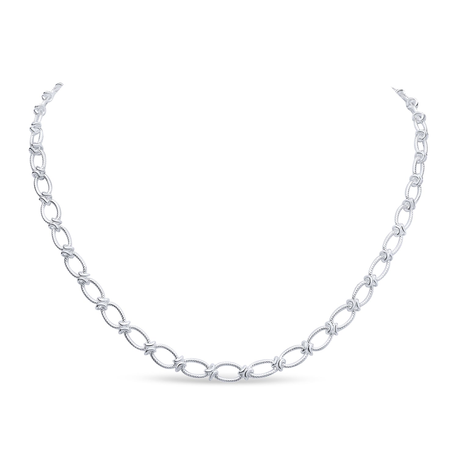 Sterling Silver Handmade 6.5mm Textured Oval Knot Necklace