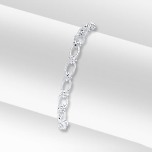 Sterling Silver Handmade 6.5mm Textured Oval Knot Bracelet