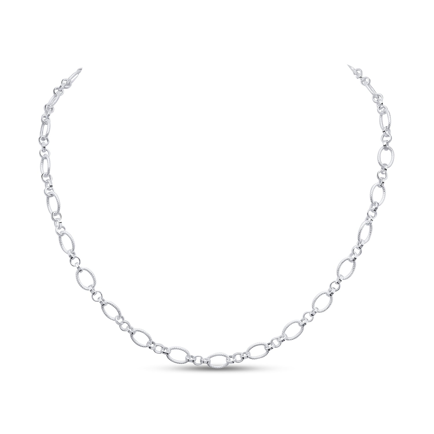 Sterling Silver Handmade Solid 7mm Textured Oval Link Necklace
