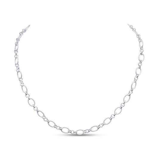 Sterling Silver Handmade Solid 7mm Textured Oval Link Necklace