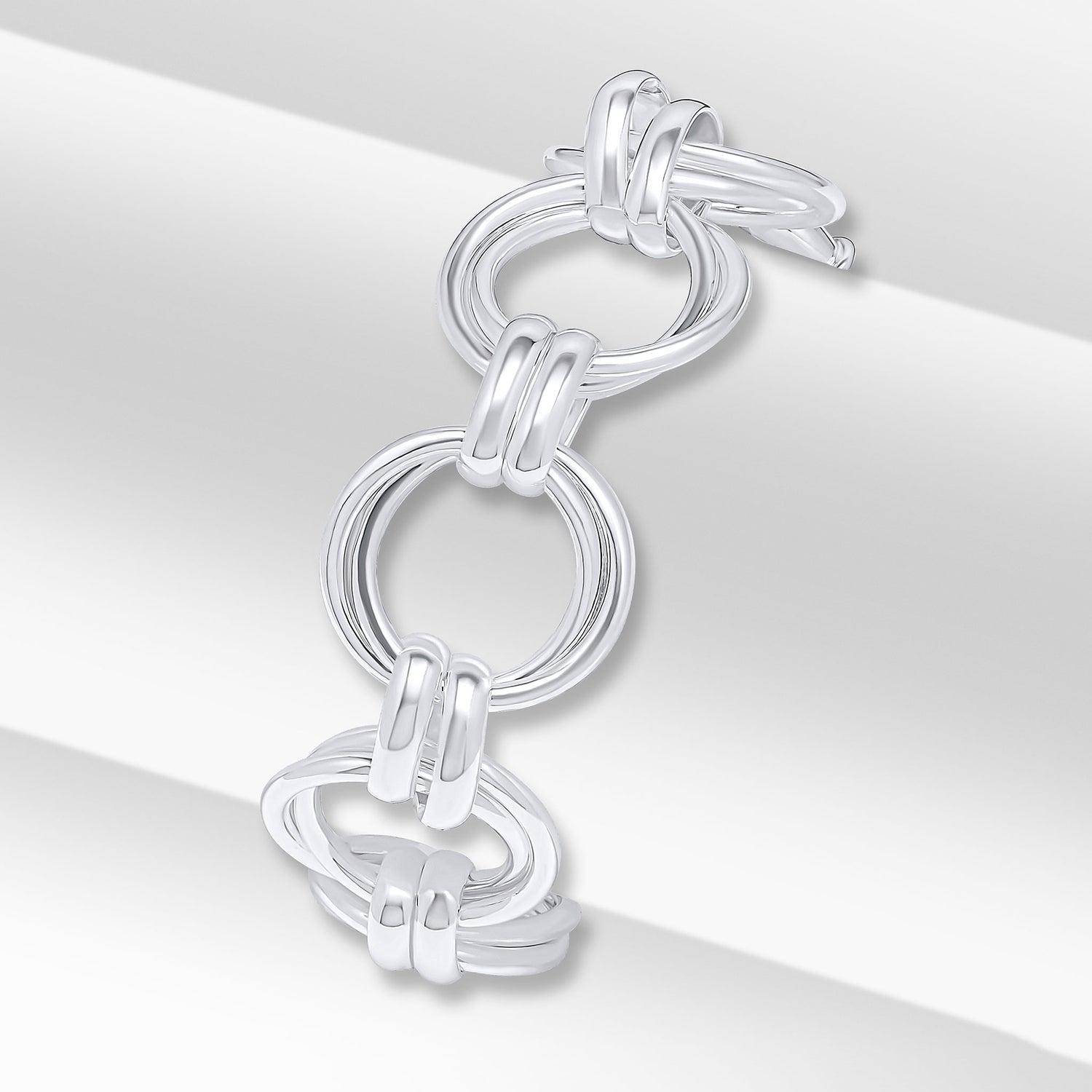 Sterling Silver Handmade 19mm Fancy Double Ring Bracelet
