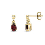 9ct Yellow Gold Pear Shaped Natural Garnet Claw Drop Earrings — 6x4mm