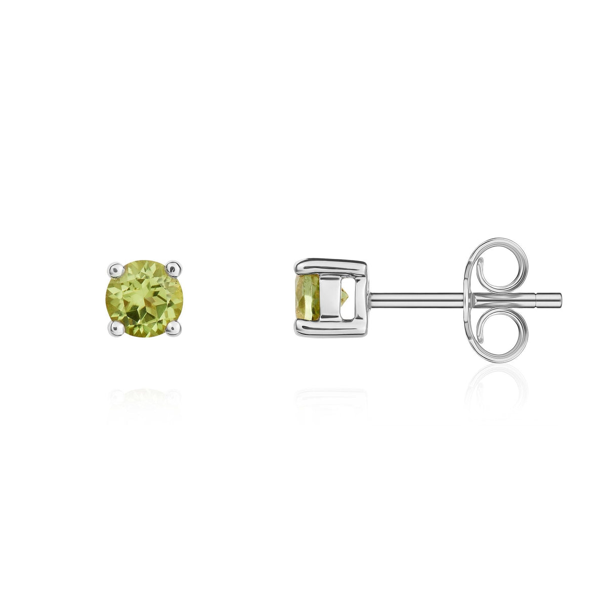 9ct White Gold Round Natural Peridot Claw Stud Earrings — 4mm