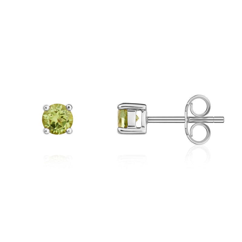 9ct White Gold Round Natural Peridot Claw Stud Earrings — 4mm