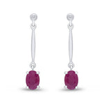 9ct White Gold Oval Natural Ruby Claw Bar Drop Earrings — 7x5mm