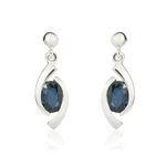 9ct White Gold Oval Natural Sapphire 'Eye' Drop Earrings — 6x4mm