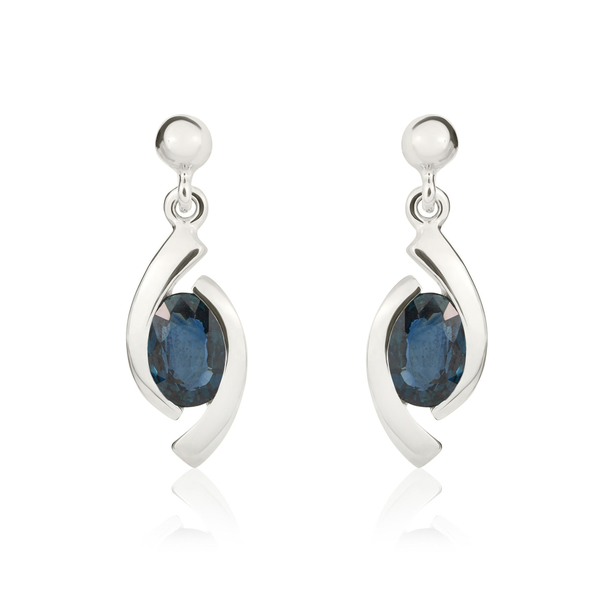 9ct White Gold Oval Natural Sapphire 'Eye' Drop Earrings — 6x4mm