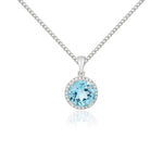 9ct White Gold Round Natural Swiss Blue Topaz & Diamond Claw Cluster Pendant — 8mm
