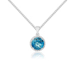 9ct White Gold Round Natural London Blue Topaz & Diamond Claw Cluster Pendant — 8mm