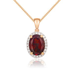 9ct Rose Gold Oval Natural Garnet & Diamond Claw Cluster Pendant — 8x6mm