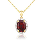 9ct Yellow Gold Oval Natural Garnet & Diamond Claw Cluster Pendant — 8x6mm