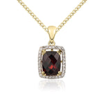 9ct Yellow Gold Cushion Natural Garnet & Diamond Cluster Pendant — 8x6mm