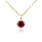9ct Yellow Gold Round Natural Garnet & Diamond Claw Cluster Pendant — 8mm