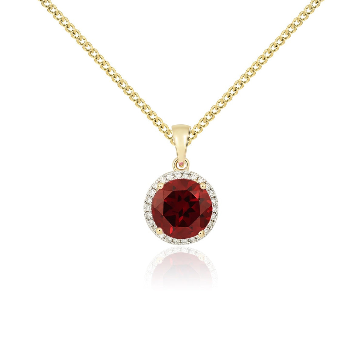 9ct Yellow Gold Round Natural Garnet & Diamond Claw Cluster Pendant — 8mm