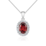 9ct White Gold Oval Natural Garnet & Diamond Halo Cluster Pendant — 7x5mm