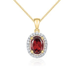 9ct Yellow Gold Oval Natural Garnet & Diamond Halo Cluster Pendant — 7x5mm