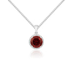 9ct White Gold Round Natural Garnet & Diamond Claw Cluster Pendant — 8mm