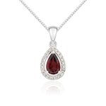 9ct White Gold Pear Natural Garnet & Diamond Halo Cluster Pendant — 6x4mm