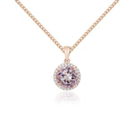 9ct Rose Gold Round Natural Pink Amethyst & Diamond Claw Cluster Pendant — 8mm