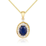 9ct Yellow Gold Oval Natural Sapphire & Diamond Rope Edge Cluster Pendant — 7x5mm