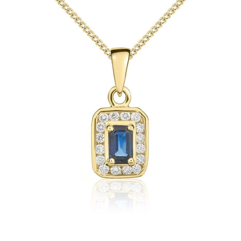 9ct Yellow Gold Octagonal Natural Sapphire & Diamond Cluster Pendant — 5x3mm