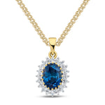 9ct Yellow Gold Oval Natural Sapphire & Diamond Classic Cluster Pendant — 8x6mm