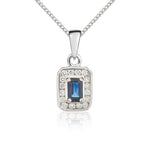 9ct White Gold Octagonal Natural Sapphire & Diamond Cluster Pendant — 5x3mm