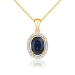9ct Yellow Gold Oval Natural Sapphire & Diamond Halo Cluster Pendant — 7x5mm