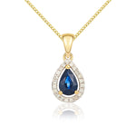 9ct Yellow Gold Pear Natural Sapphire & Diamond Halo Cluster Pendant — 6x4mm