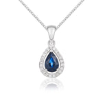 9ct White Gold Pear Natural Sapphire & Diamond Halo Cluster Pendant — 6x4mm