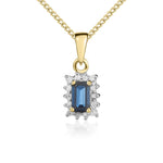 9ct Yellow Gold Octagonal Natural Sapphire & Diamond Claw Set Cluster Pendant — 5x3mm