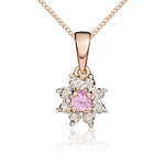 9ct Rose Gold Round Natural Pink Sapphire & Diamond Claw Set Cluster Pendant — 3mm