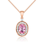 9ct Rose Gold Oval Natural Pink Sapphire & Diamond Rope Edge Cluster Pendant — 7x5mm