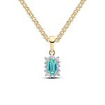9ct Yellow Gold Octagonal Natural Emerald & Diamond Claw Set Cluster Pendant — 5x3mm